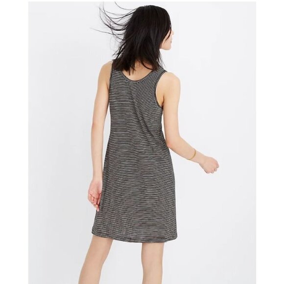 Madewell Women Black Striped Scoop Neck Knit Sleeveless Stretchable Mini Dress - Picture 2 of 11